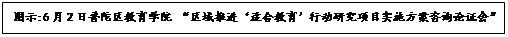 文本框: 图示:6月2日普陀区教育学院 “区域推进‘适合教育’行动研究项目实施方案咨询论证会”